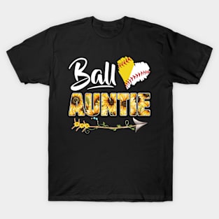 Cute Ball Auntie Sunflower Tshirt Baseball Softball Aunt Shirts For Women Mothers Day T-Shirt